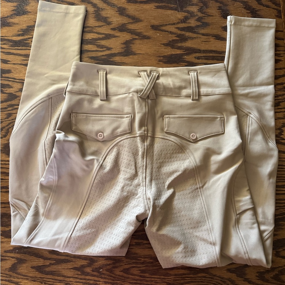 NWT Equestrian beige, button up riding breeches full bottom CM logo on pocket - Picture 15 of 17
